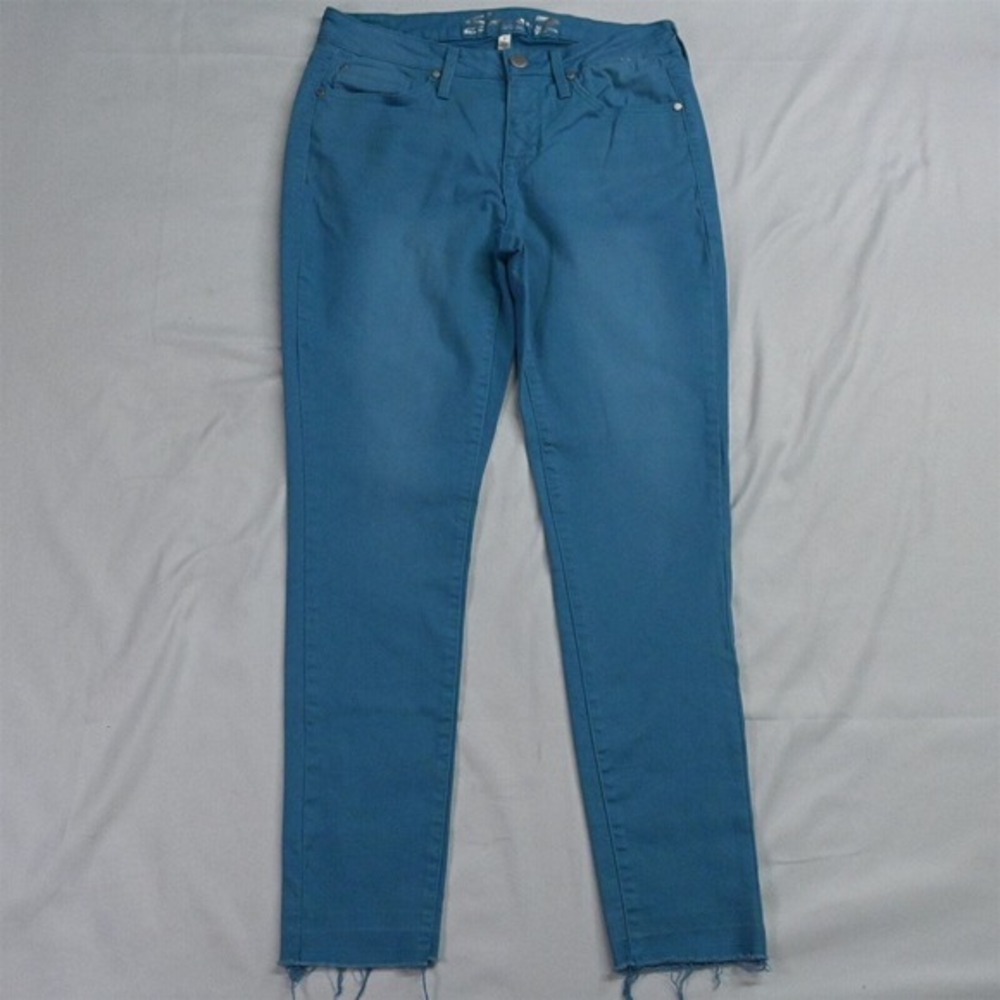 Seven7 8 Mid Rise Ankle‎ Skinny Raw Hem Blue Stretch Denim Jeans